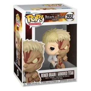 Funko Pop Reiner Braun/Armored Titan 2552 Attack On Titan en su caja original, vista lateral.