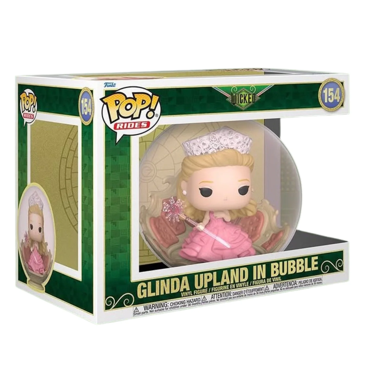 Funko Pop Rides Glinda Upland In Bubble 154 Wicked en caja original, vista lateral
