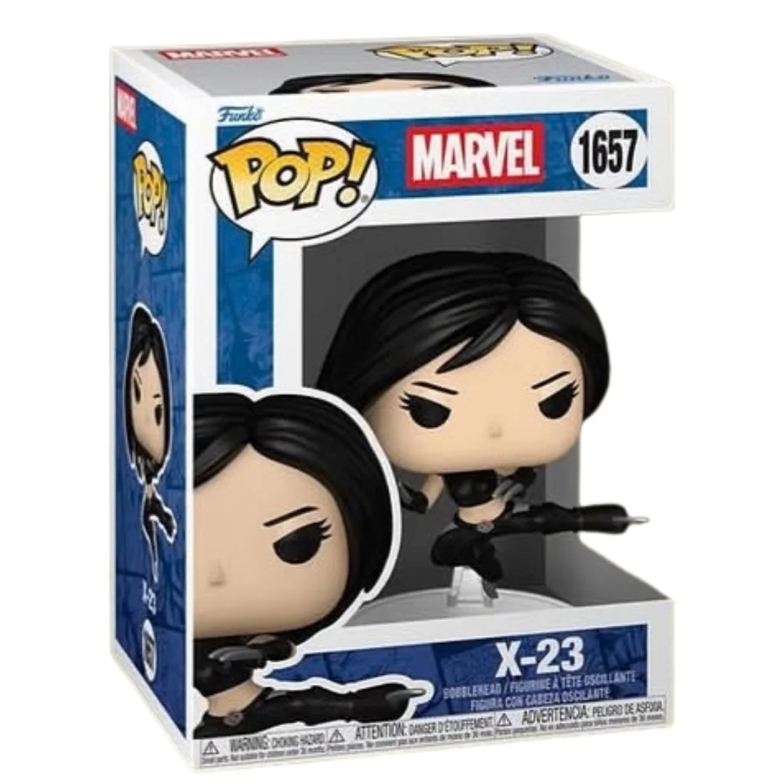 Funko Pop X-23 1657 Marvel en su caja original, vista lateral
