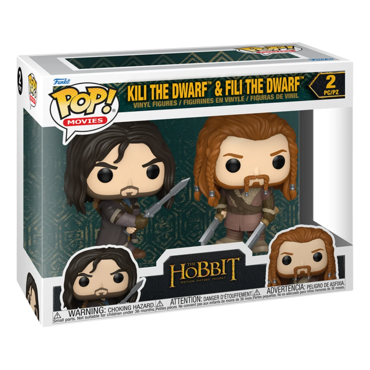Funko Pop 2 Pack Kili The Dwarf & Fili The Dwarf The Hobbit en su caja original, vista lateral.