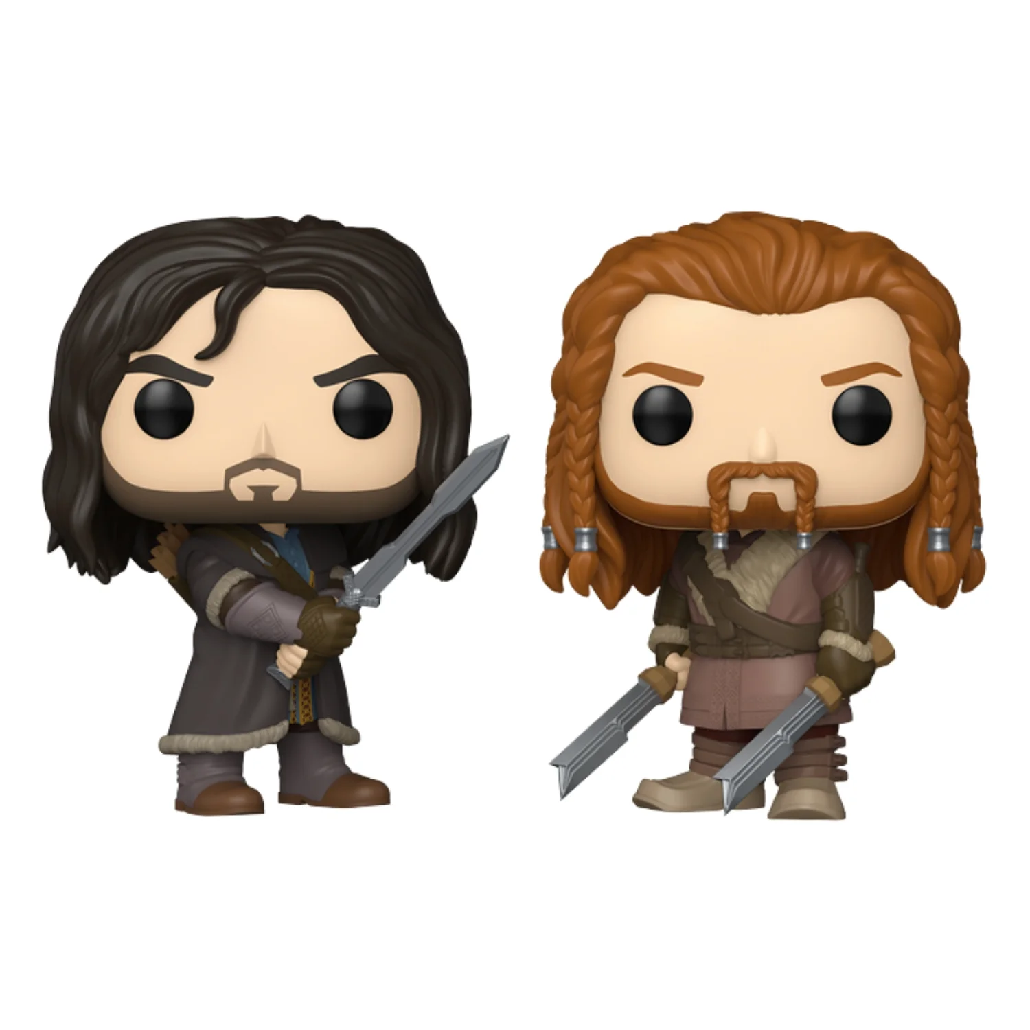 Funko Pop 2 Pack Kili The Dwarf & Fili The Dwarf The Hobbit fuera de su caja, vista frontal.