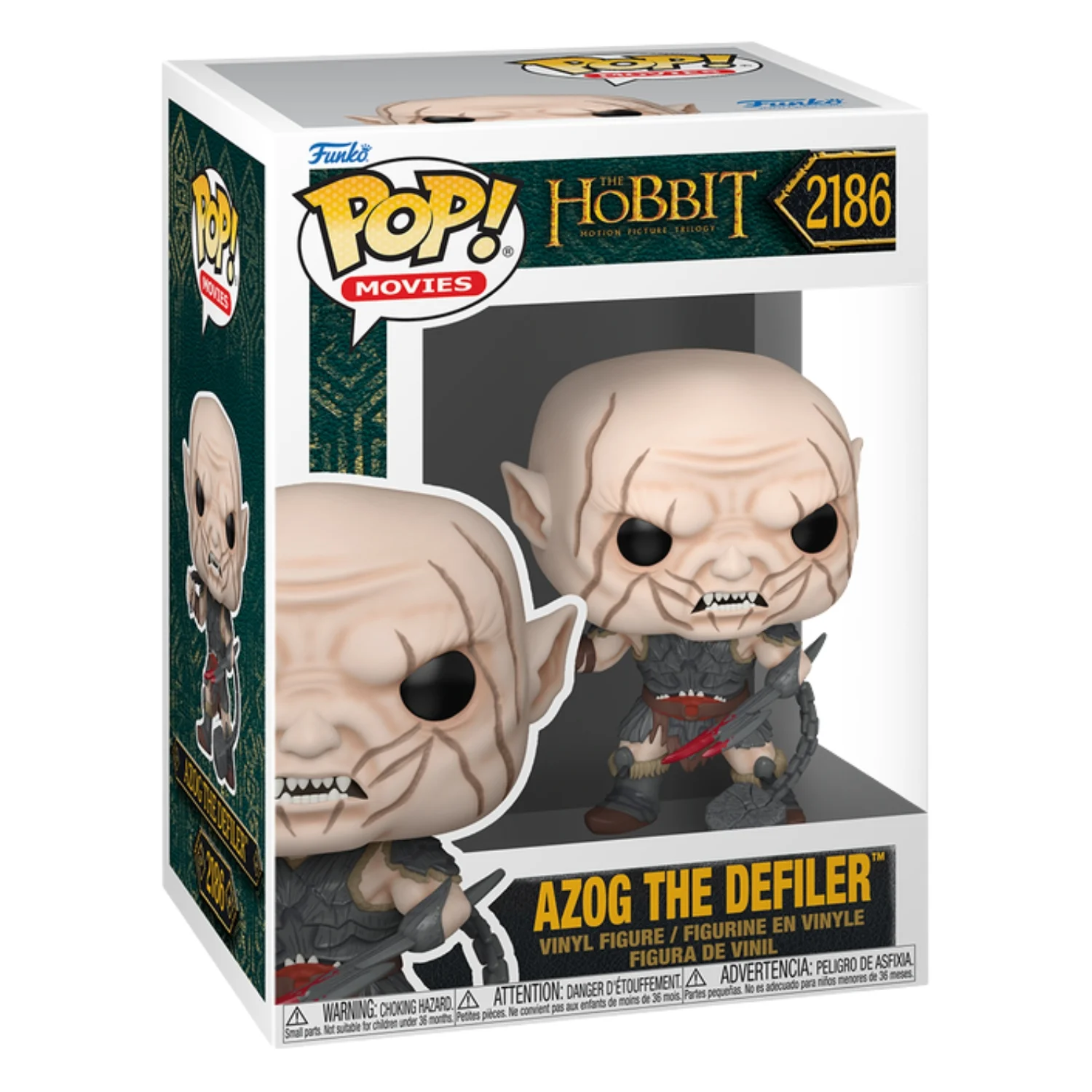 Funko Pop Azog The Defiler 2186 The Hobbit en su caja original, vista lateral.