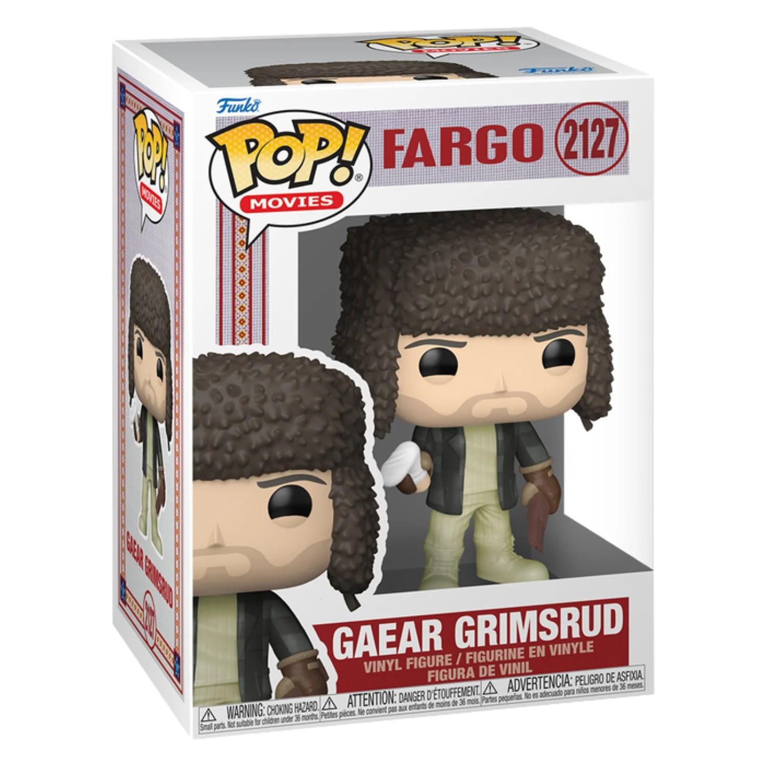 Funko Pop Gaear Grimsrud 2127 Fargo en su caja original, vista lateral.