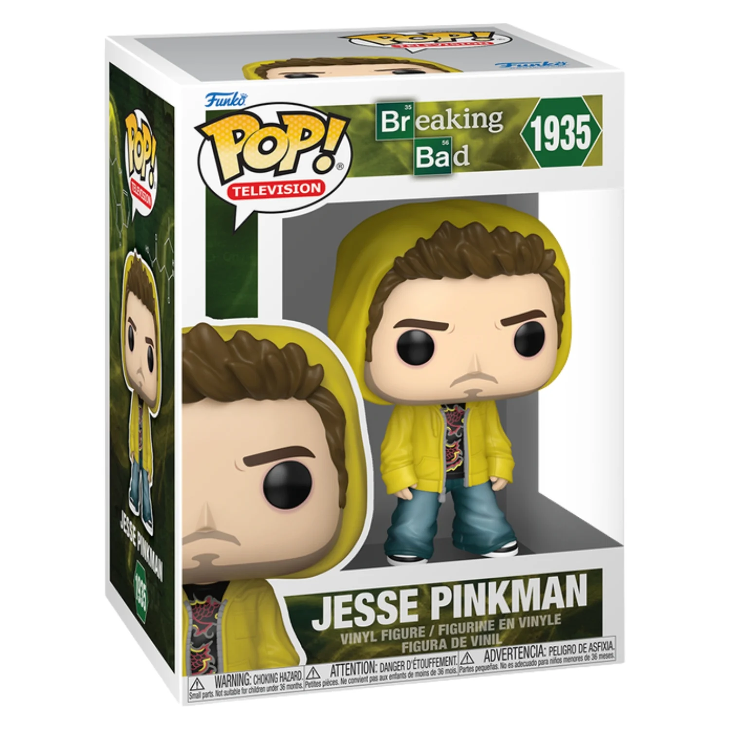 Funko Pop Jesse Pinkman 1935 Breaking Bad en su caja original, vista lateral.