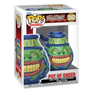 Funko Pop Pot Of Greed 2562 Yu-Gi-Oh! en su caja original, vista lateral.