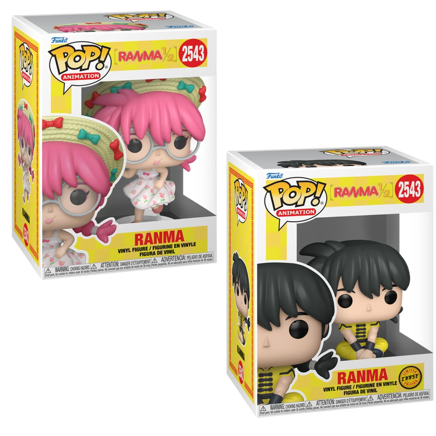Funko Pop Ranma 2543 Bundle Ranma en sus cajas originales, vista lateral.