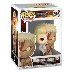 Funko Pop Reiner Braun/Armored Titan 2552 Attack On Titan en su caja original, vista lateral.
