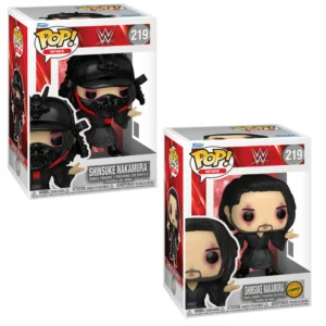 Funko Pop Shinsuke Nakamura 219 Bundle WWE en sus cajas originales, vista lateral.