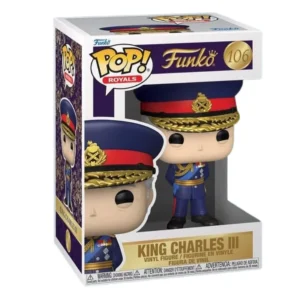 Funko Pop King Charles III 106 Royals en su caja original, vista lateral