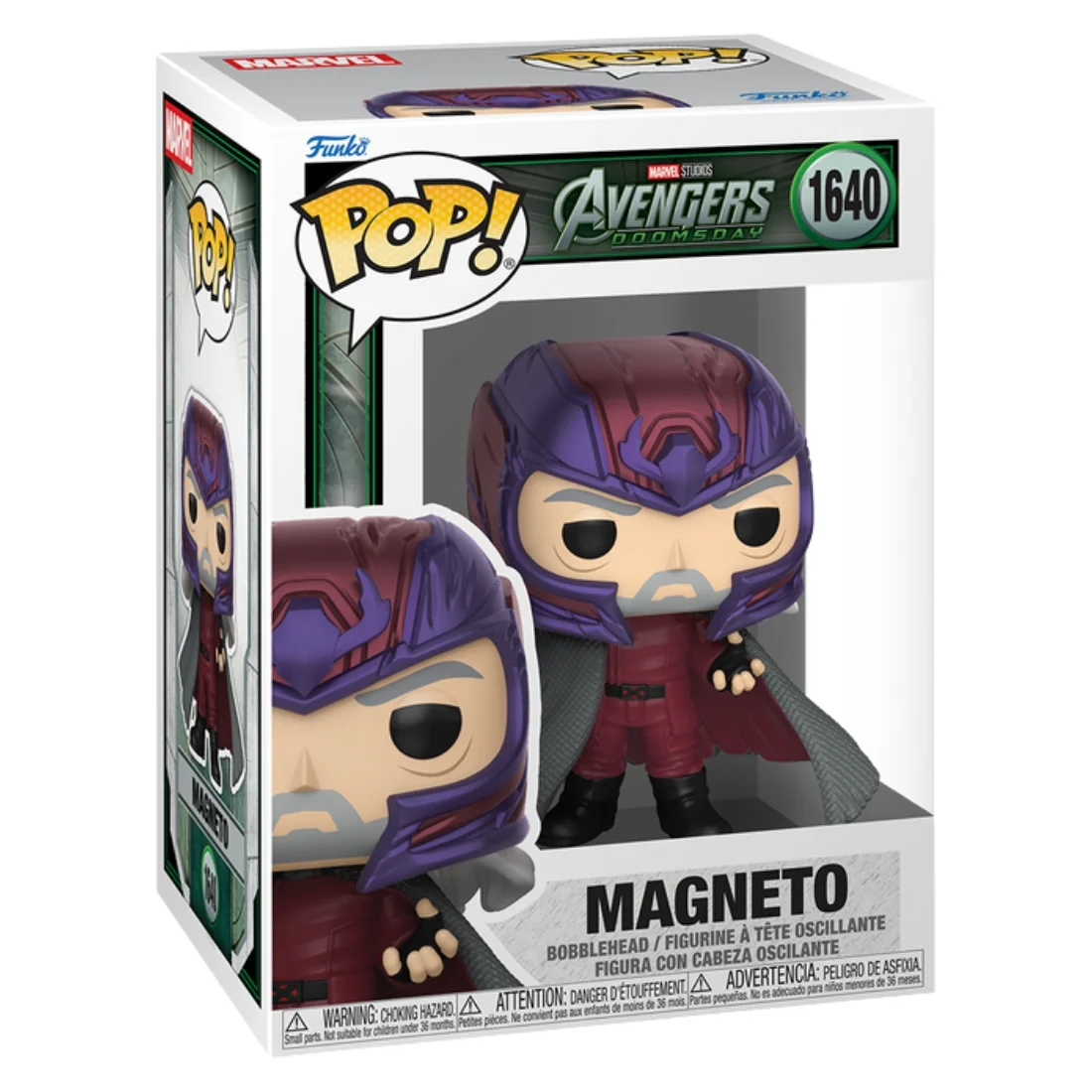 Funko Pop Magneto 1640 Avengers Doomsday Marvel en su caja original, vista lateral