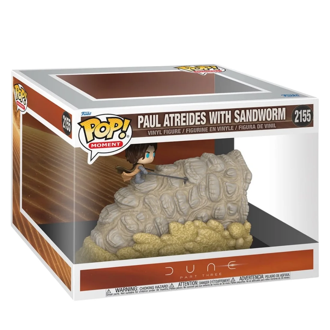 Funko Pop Moment Paul Atreides with Sandworm 2155 Dune en su caja original, vista lateral