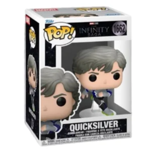 Funko Pop Quicksilver 1662 Marvel en su caja original, vista lateral