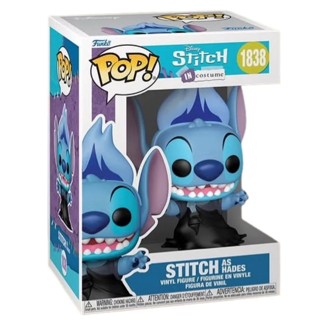 Funko Pop Stitch as Hades 1838 Lilo & Stitch en su caja original, vista lateral