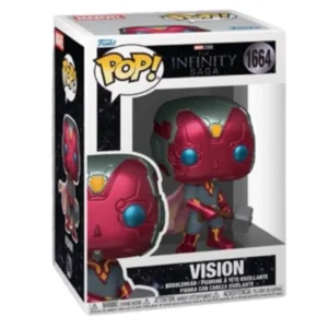 Funko Pop Vision 1664 Marvel en su caja original, vista lateral