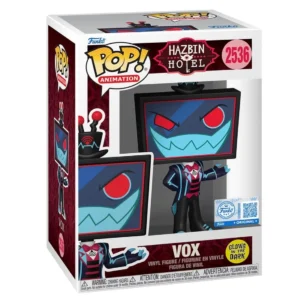 Funko Pop Vox 2536 SE GITD Hazbin Hotel en su caja original, vista lateral