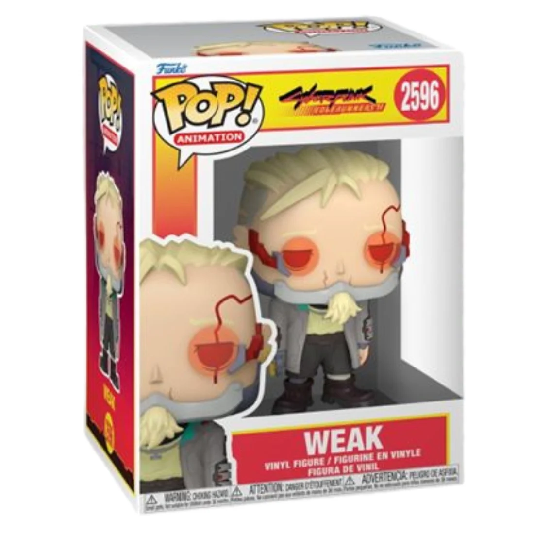 Funko Pop Weak 2596 Cyberpunk Edgerunners en su caja original, vista lateral