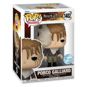 Funko Pop Porco Galliard 1402 SE Attack on Titan en su caja original, vista lateral