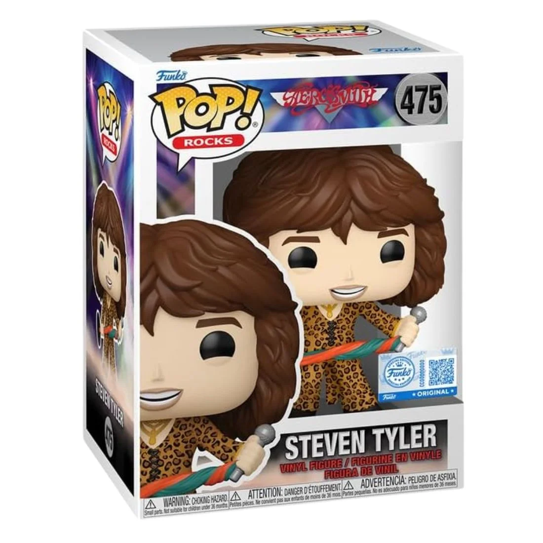 Funko Pop Steven Tyler 475 SE Rock en su caja original, vista lateral